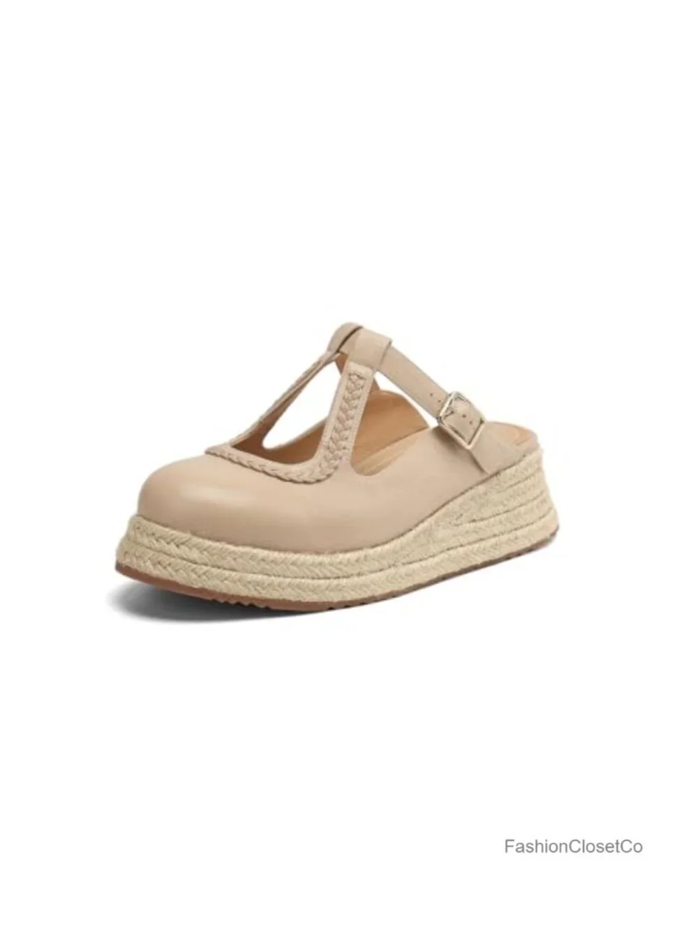 Platform Espadrilles Wedge Sandals Round Closed Toe Mary Jane Dress Shoes Slip